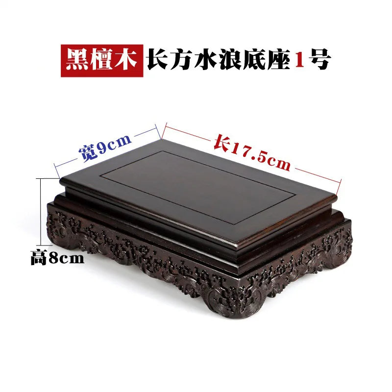 Black sandalwood rectangular square base with carved vases, bonsai Buddha statue decorations, jade, solid wood brackets