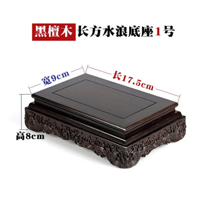 Black sandalwood rectangular square base with carved vases, bonsai Buddha statue decorations, jade, solid wood brackets