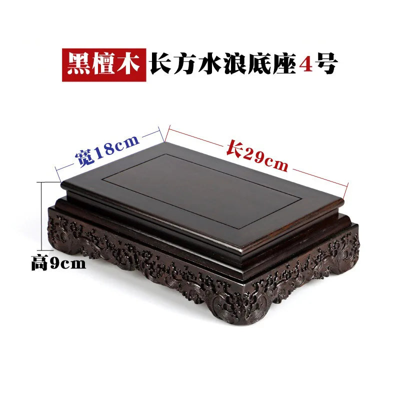 Black sandalwood rectangular square base with carved vases, bonsai Buddha statue decorations, jade, solid wood brackets