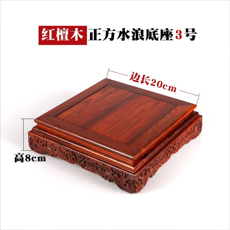 Black sandalwood rectangular square base with carved vases, bonsai Buddha statue decorations, jade, solid wood brackets