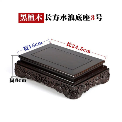 Black sandalwood rectangular square base with carved vases, bonsai Buddha statue decorations, jade, solid wood brackets