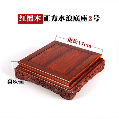 Black sandalwood rectangular square base with carved vases, bonsai Buddha statue decorations, jade, solid wood brackets