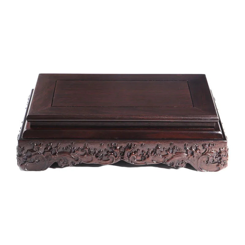 Black sandalwood rectangular square base with carved vases, bonsai Buddha statue decorations, jade, solid wood brackets