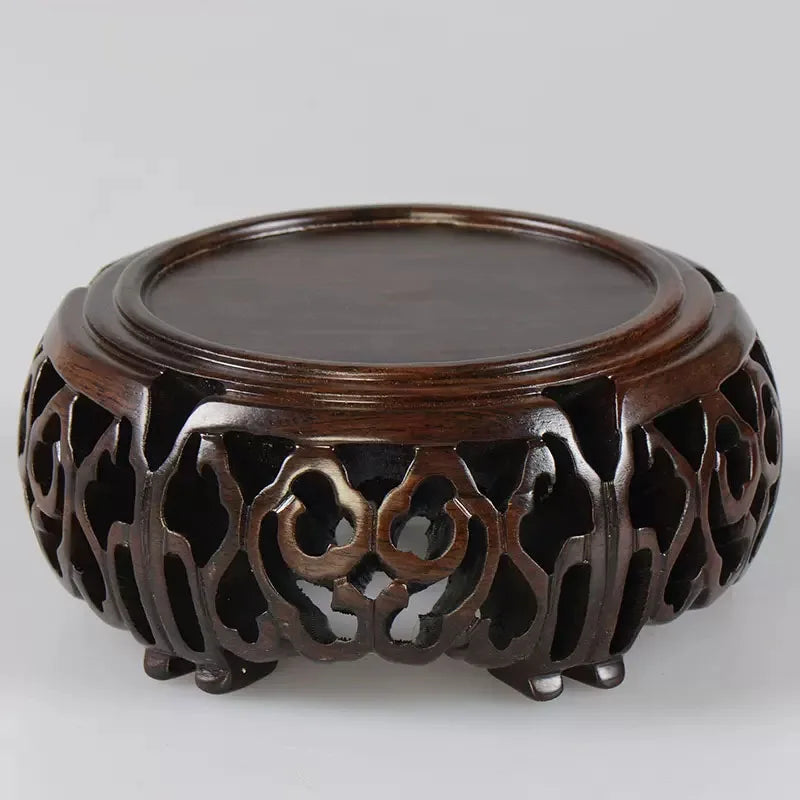 Black sandalwood wood carving, hollowed-out cloud sea,  Buddha statue base, jade, rare stone ornaments, base bracket