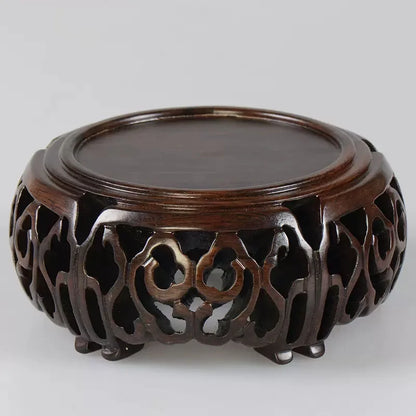 Black sandalwood wood carving, hollowed-out cloud sea,  Buddha statue base, jade, rare stone ornaments, base bracket