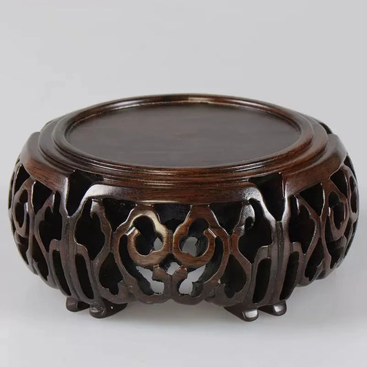 Black sandalwood wood carving, hollowed-out cloud sea,  Buddha statue base, jade, rare stone ornaments, base bracket