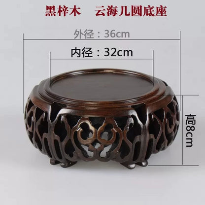 Black sandalwood wood carving, hollowed-out cloud sea,  Buddha statue base, jade, rare stone ornaments, base bracket