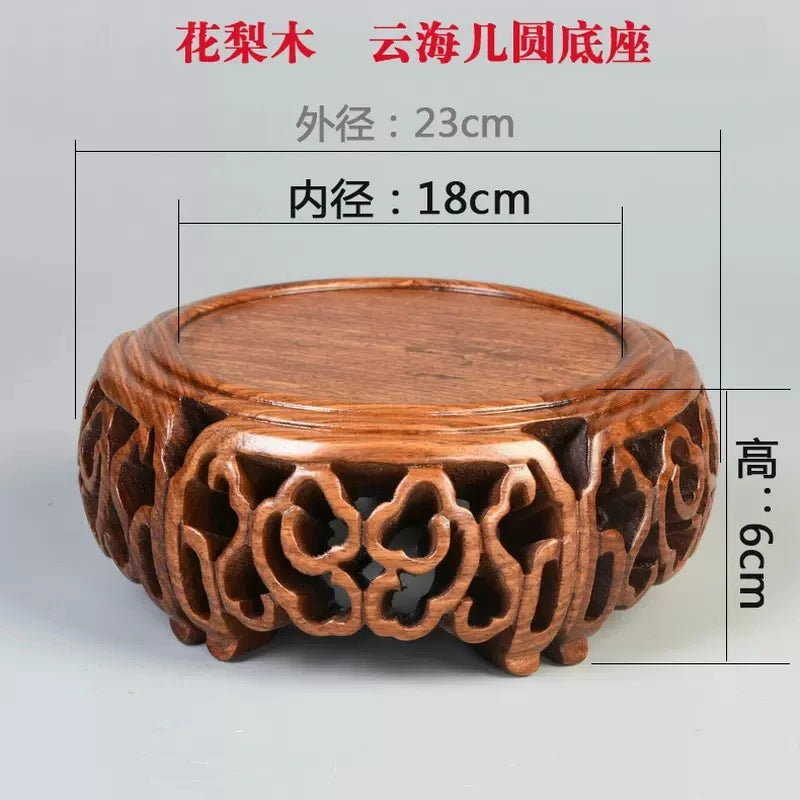 Black sandalwood wood carving, hollowed-out cloud sea,  Buddha statue base, jade, rare stone ornaments, base bracket