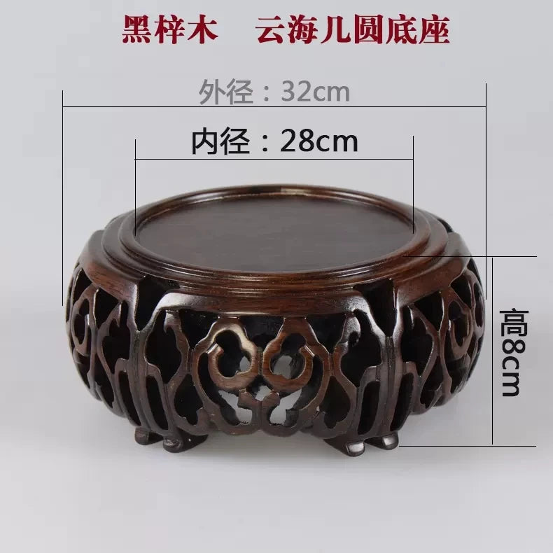Black sandalwood wood carving, hollowed-out cloud sea,  Buddha statue base, jade, rare stone ornaments, base bracket