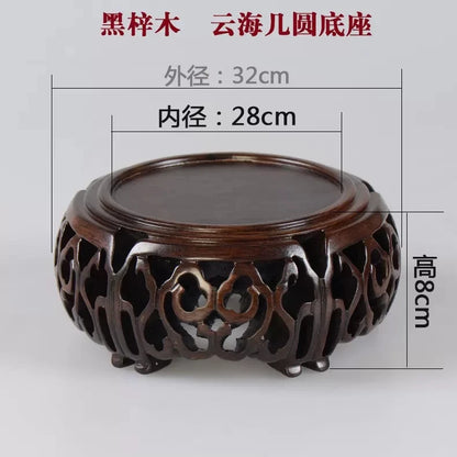 Black sandalwood wood carving, hollowed-out cloud sea,  Buddha statue base, jade, rare stone ornaments, base bracket