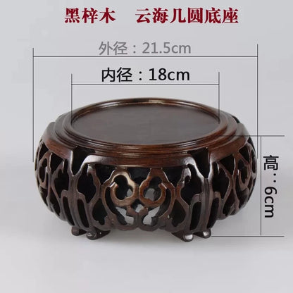 Black sandalwood wood carving, hollowed-out cloud sea,  Buddha statue base, jade, rare stone ornaments, base bracket