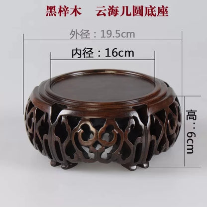 Black sandalwood wood carving, hollowed-out cloud sea,  Buddha statue base, jade, rare stone ornaments, base bracket