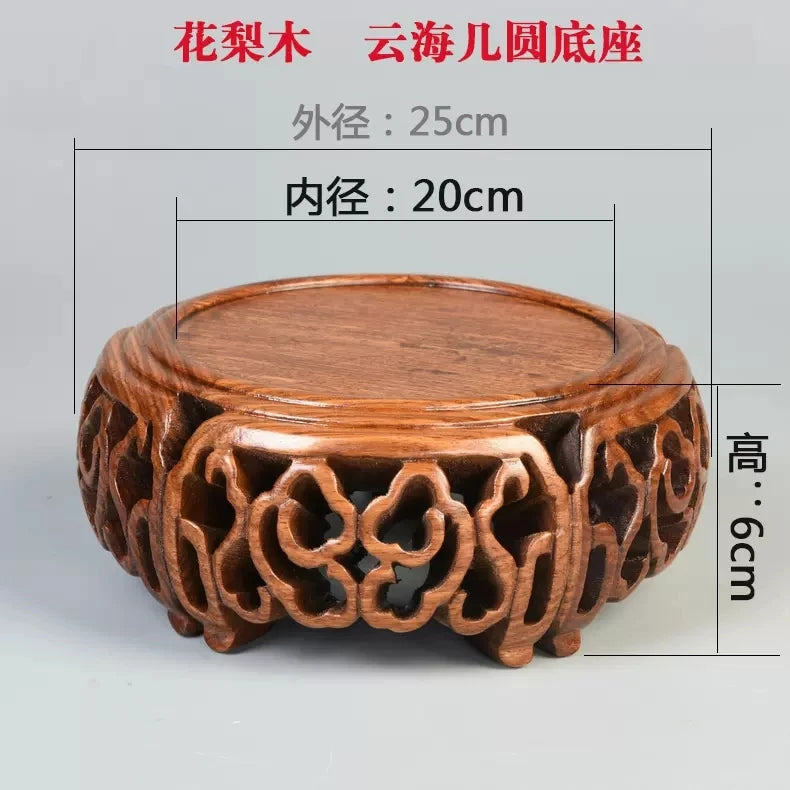 Black sandalwood wood carving, hollowed-out cloud sea,  Buddha statue base, jade, rare stone ornaments, base bracket