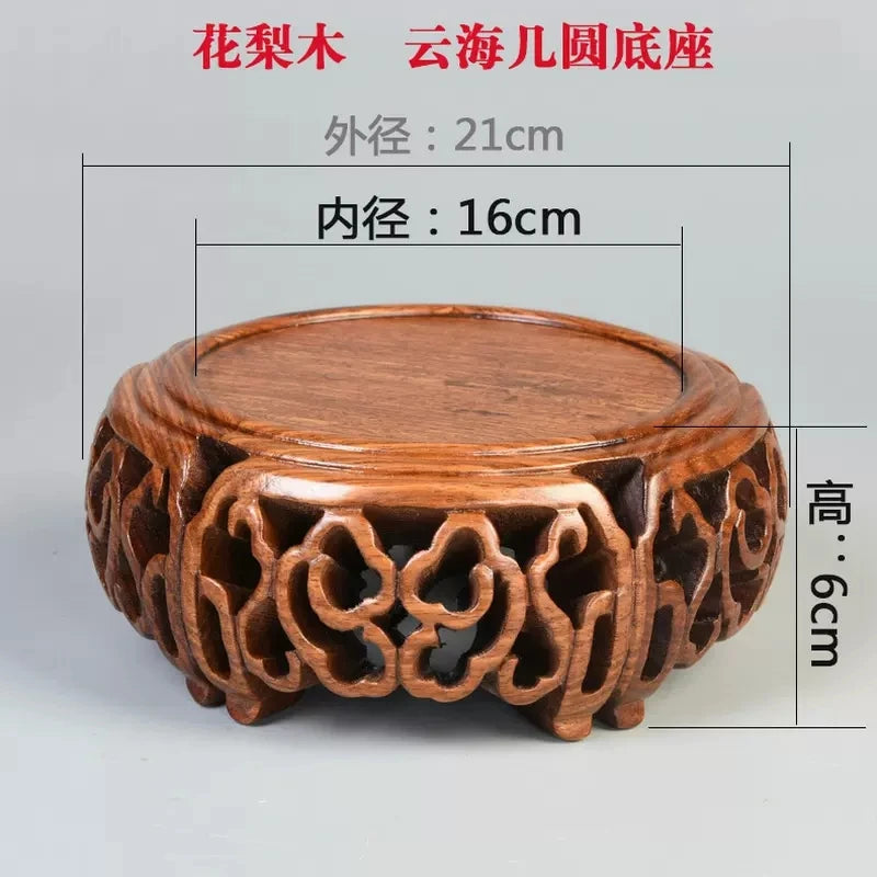 Black sandalwood wood carving, hollowed-out cloud sea,  Buddha statue base, jade, rare stone ornaments, base bracket