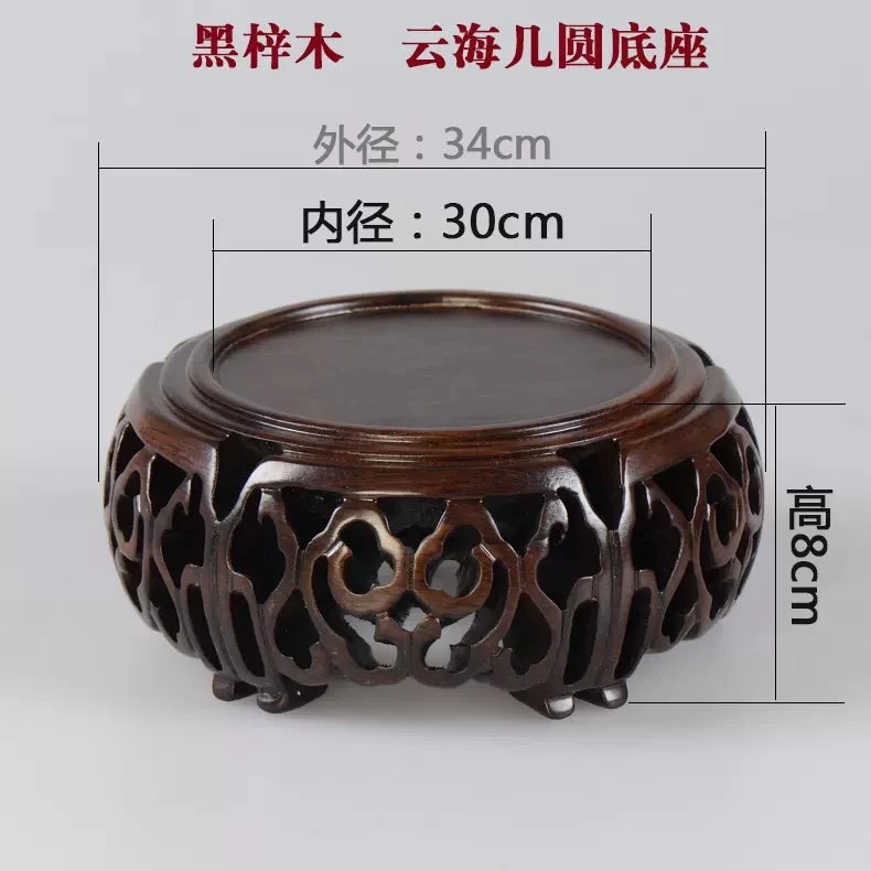 Black sandalwood wood carving, hollowed-out cloud sea,  Buddha statue base, jade, rare stone ornaments, base bracket