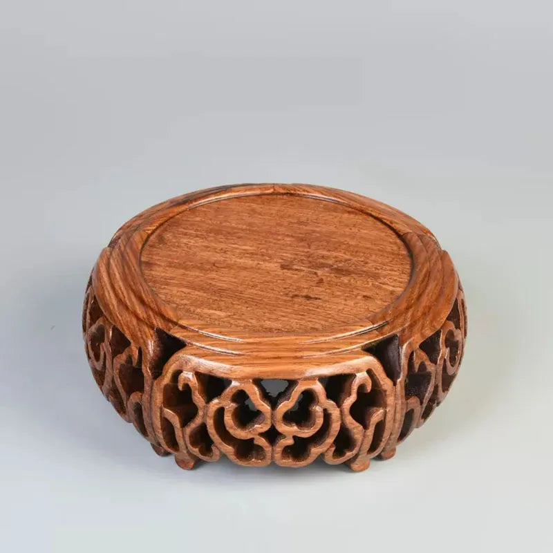 Black sandalwood wood carving, hollowed-out cloud sea,  Buddha statue base, jade, rare stone ornaments, base bracket