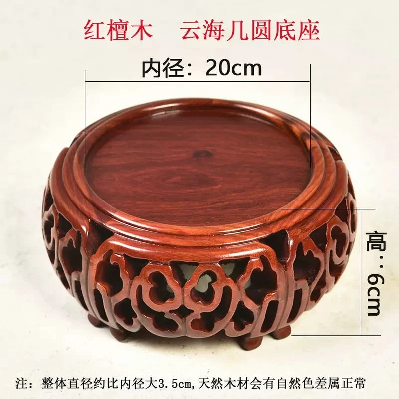 Black sandalwood wood carving, hollowed-out cloud sea,  Buddha statue base, jade, rare stone ornaments, base bracket