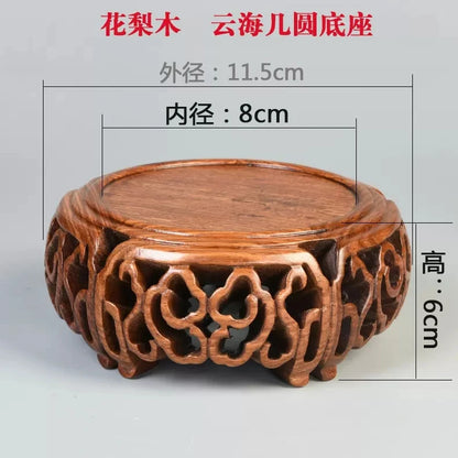Black sandalwood wood carving, hollowed-out cloud sea,  Buddha statue base, jade, rare stone ornaments, base bracket