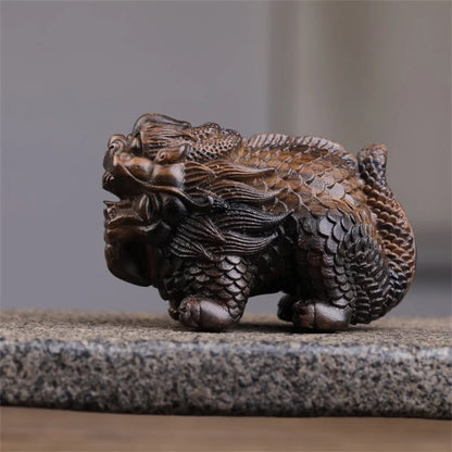 Black silk agarwood Kirin decoration pieces wood carving writing play hand piece living room decoration retro style classical