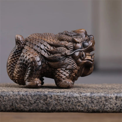 Black silk agarwood Kirin decoration pieces wood carving writing play hand piece living room decoration retro style classical