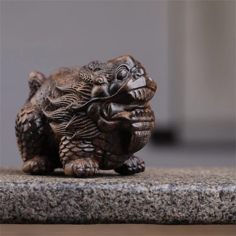 Black silk agarwood Kirin decoration pieces wood carving writing play hand piece living room decoration retro style classical