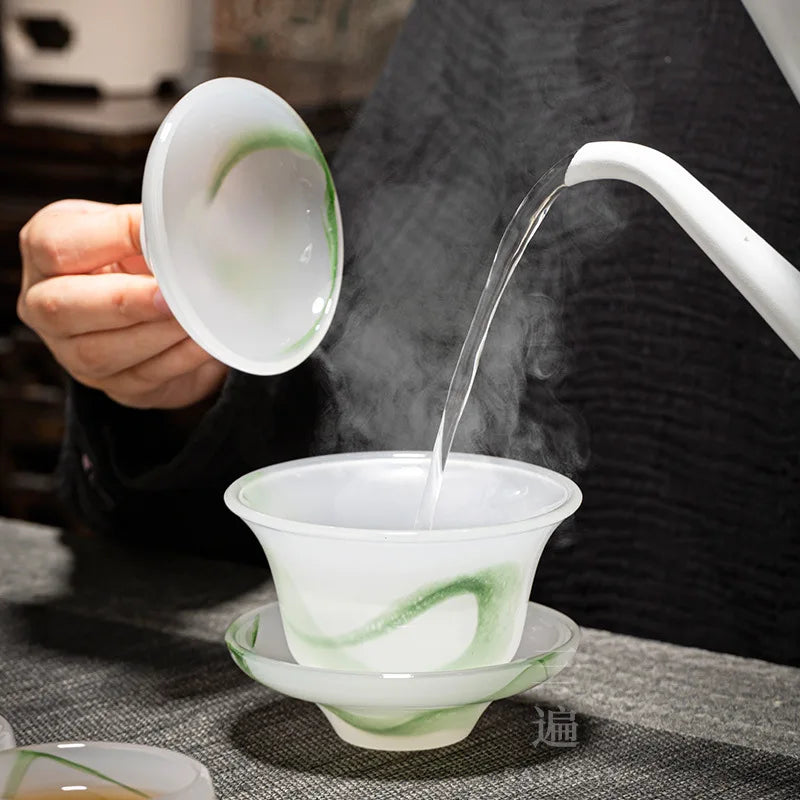 Blanc De Chine Jade Porcelain Tureen Ceramic Cup Large Size Tea Brewing Gaiwan Kombucha Bowl Set Household Single