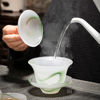 Blanc De Chine Jade Porcelain Tureen Ceramic Cup Large Size Tea Brewing Gaiwan Kombucha Bowl Set Household Single