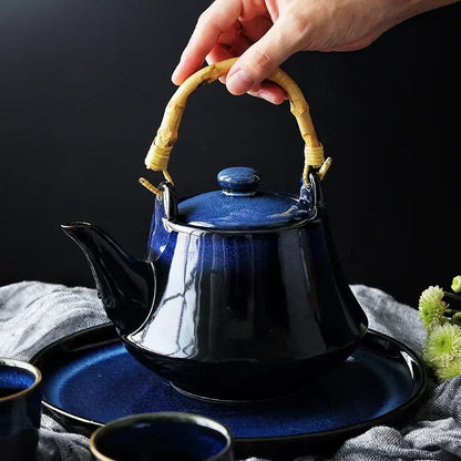 Blue Cat Eye Design Teapot Chinese Traditional Ceramic Tea Cup Afternoon Tea Drinkware Set Home Decor Teaware