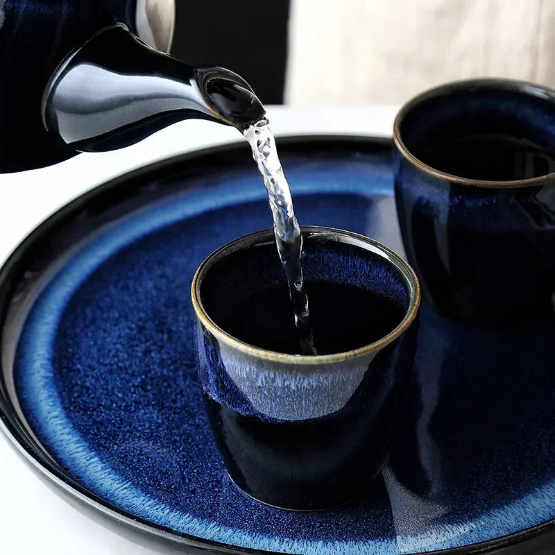 Blue Cat Eye Design Teapot Chinese Traditional Ceramic Tea Cup Afternoon Tea Drinkware Set Home Decor Teaware