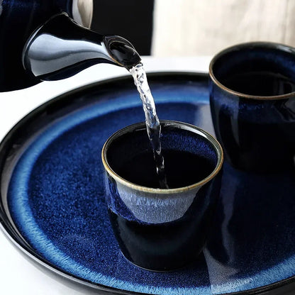 Blue Cat Eye Design Teapot Chinese Traditional Ceramic Tea Cup Afternoon Tea Drinkware Set Home Decor Teaware