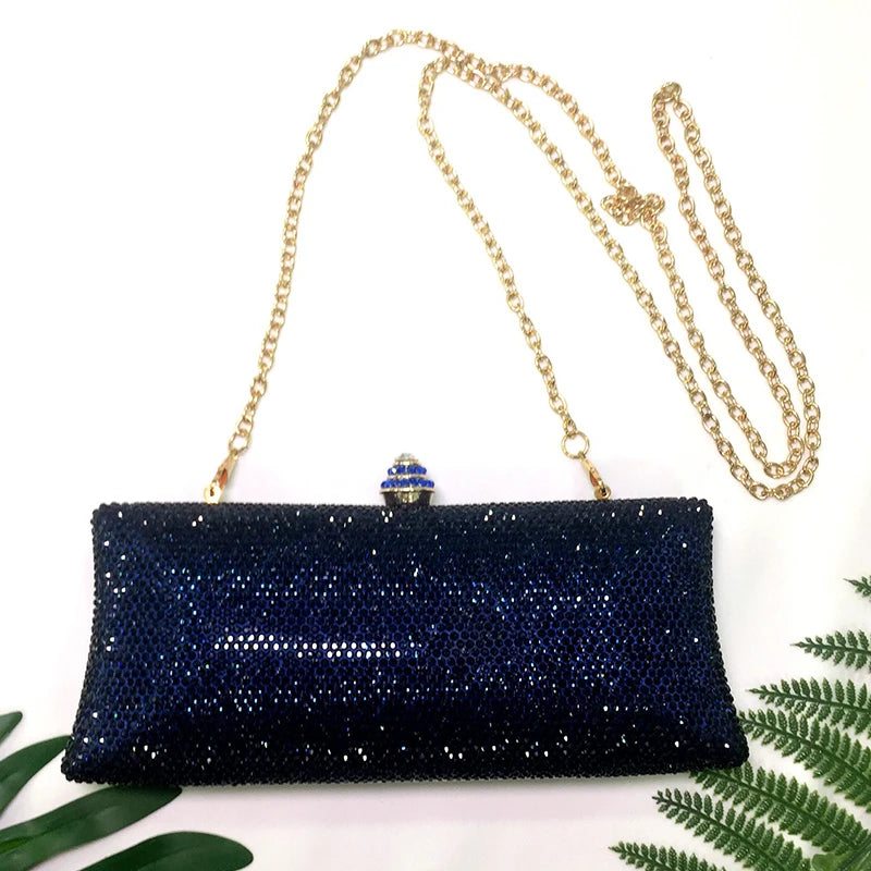 Blue Color Crystal Women Clutches Bag Fashion Party Clutch Purse Evening Bags Women Prom Handbags Ladies Chain Shoulder Bags