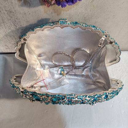 Blue Flower Shinny Crystal Floral Purse Woman Formal Dinner Bling Diamond Gala Evening Bag Wedding Bridal Party Gift Handbag