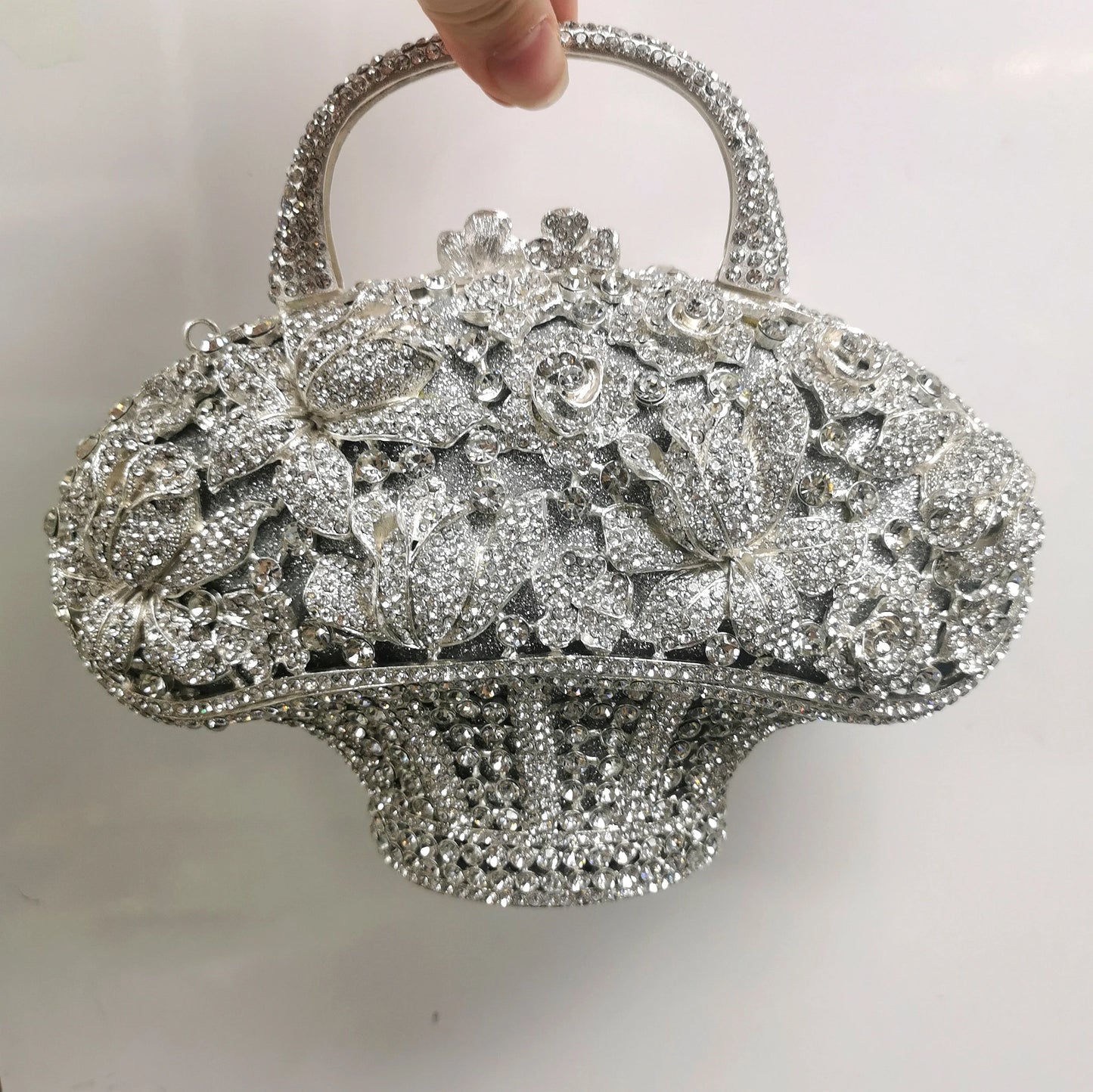 Blue Green Silver AB Flower Basket Woman Clutches Crystal Wedding Party Evening Purse Bag Diamond Bridal Birthday Dinner Handbag