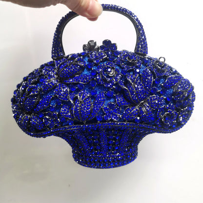 Blue Green Silver AB Flower Basket Woman Clutches Crystal Wedding Party Evening Purse Bag Diamond Bridal Birthday Dinner Handbag