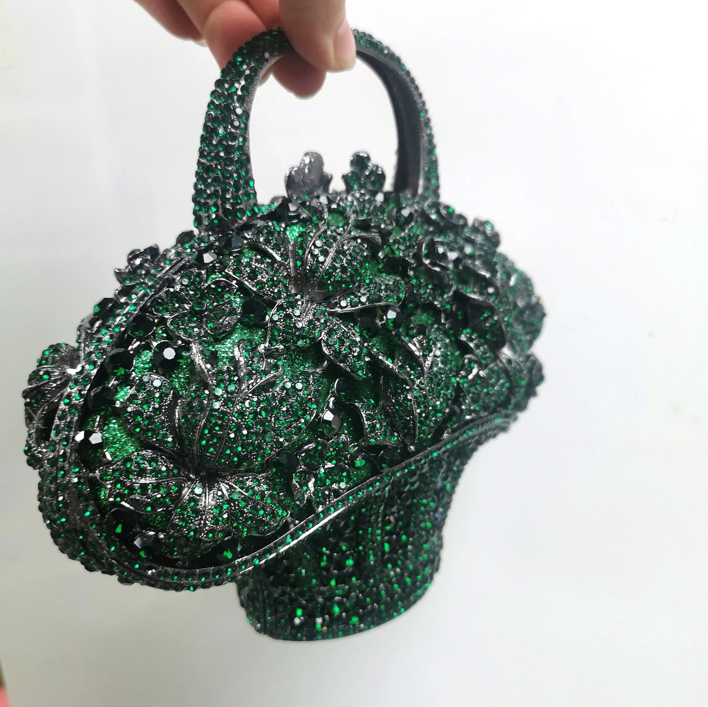 Blue Green Silver AB Flower Basket Woman Clutches Crystal Wedding Party Evening Purse Bag Diamond Bridal Birthday Dinner Handbag