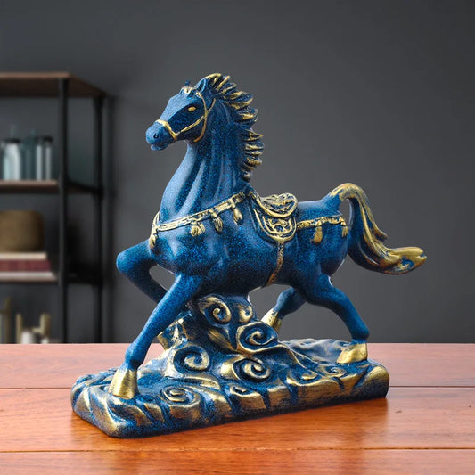 Blue Horse Statue Resin Sculpture Home Decor Animal Figurines Ornaments Living Room Home Office Desktop Decoration Crafts