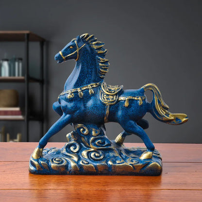 Blue Horse Statue Resin Sculpture Home Decor Animal Figurines Ornaments Living Room Home Office Desktop Decoration Crafts