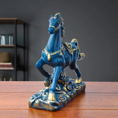 Blue Horse Statue Resin Sculpture Home Decor Animal Figurines Ornaments Living Room Home Office Desktop Decoration Crafts