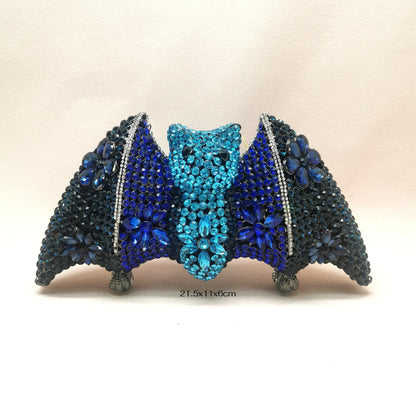 Blue Mini Bat Animal Shape Diamond Lady Handbag Woman Cocktail Prom Birthday Gift Purse Bridal Dinner Crystal Wedding Party Bag