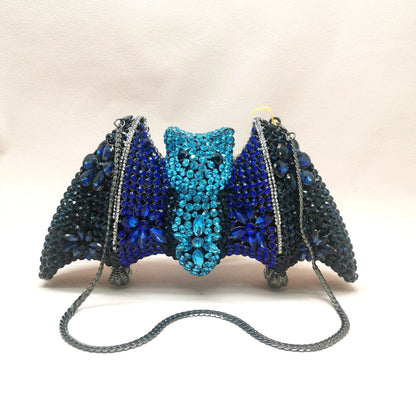 Blue Mini Bat Animal Shape Diamond Lady Handbag Woman Cocktail Prom Birthday Gift Purse Bridal Dinner Crystal Wedding Party Bag