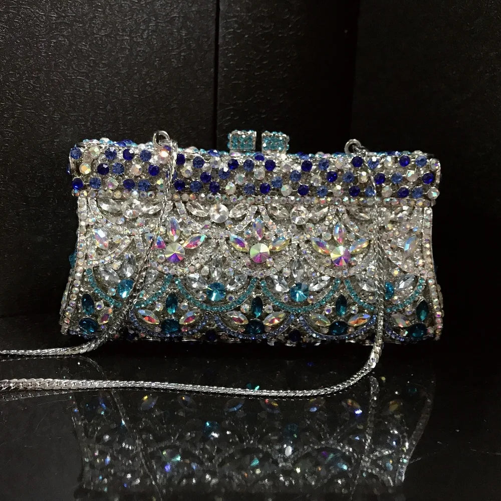 Blue New Womans Bags Brand Designers Female Prom Purse Bridal Shoulder Wallet Party Beads Clutch Bags Handmade Wedding  HandBags