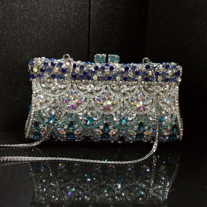 Blue New Womans Bags Brand Designers Female Prom Purse Bridal Shoulder Wallet Party Beads Clutch Bags Handmade Wedding  HandBags