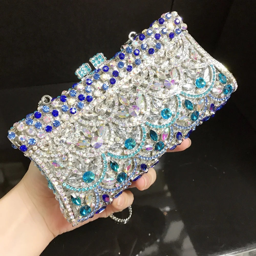 Blue New Womans Bags Brand Designers Female Prom Purse Bridal Shoulder Wallet Party Beads Clutch Bags Handmade Wedding  HandBags