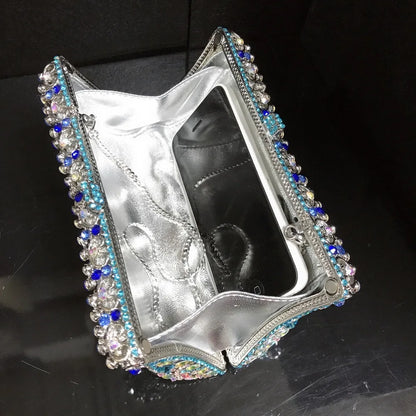 Blue New Womans Bags Brand Designers Female Prom Purse Bridal Shoulder Wallet Party Beads Clutch Bags Handmade Wedding  HandBags