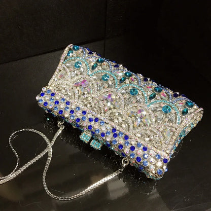 Blue New Womans Bags Brand Designers Female Prom Purse Bridal Shoulder Wallet Party Beads Clutch Bags Handmade Wedding  HandBags