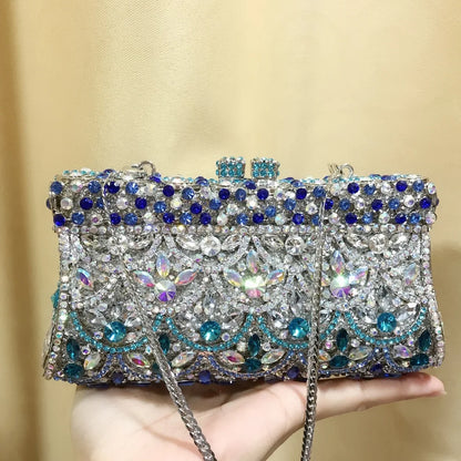 Blue New Womans Bags Brand Designers Female Prom Purse Bridal Shoulder Wallet Party Beads Clutch Bags Handmade Wedding  HandBags