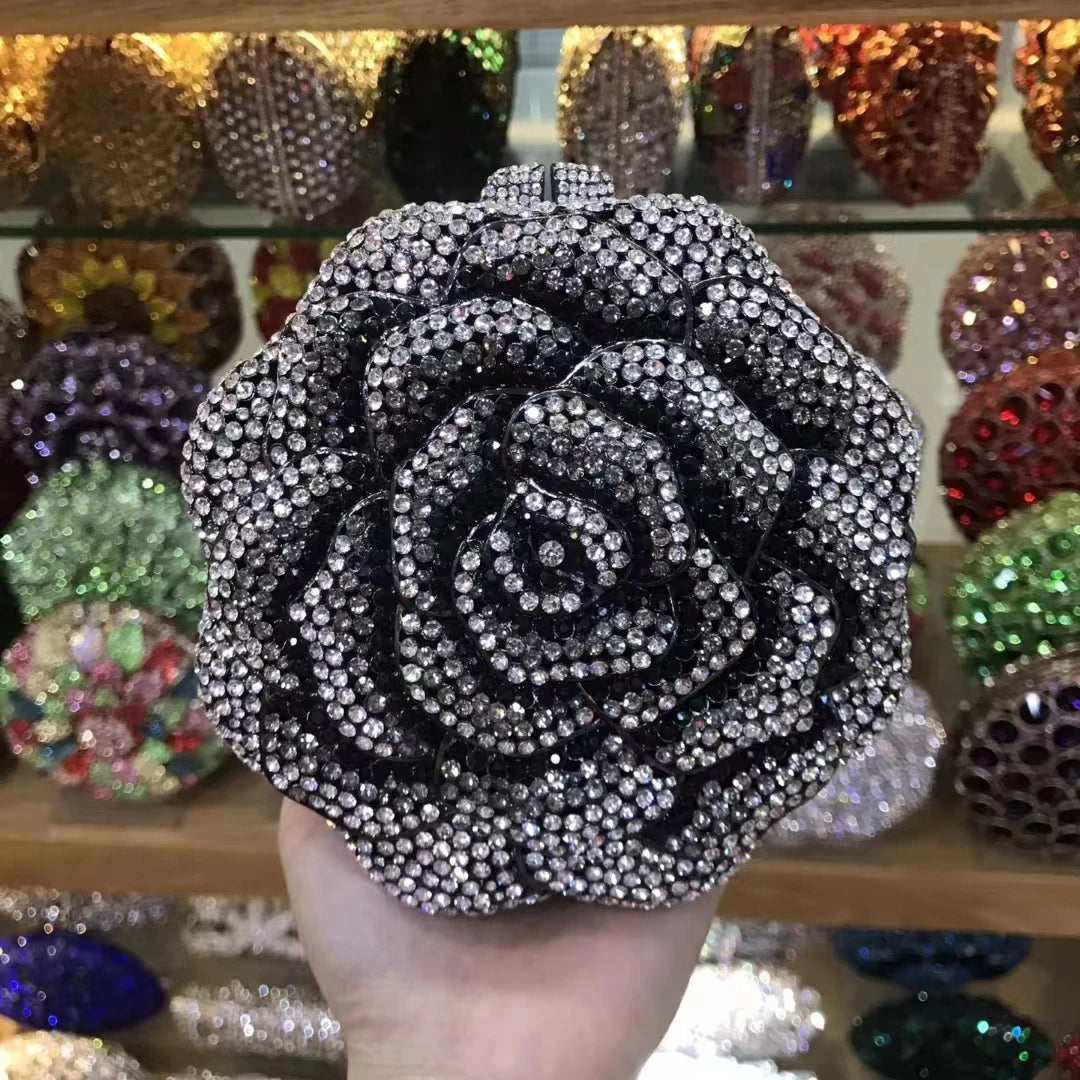 Blue Pink Red Silver Diamond Dinner Handbags Woman Flower Crystal Banquet Gala Evening Bags Wedding Party Floral Birthday Purses