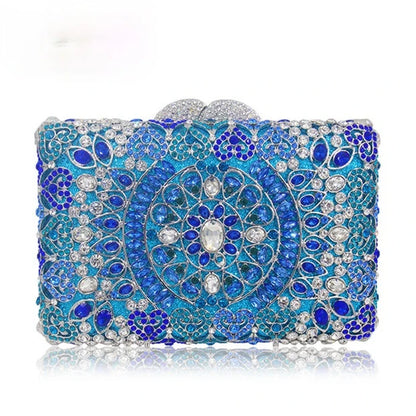 Blue Silver Pink Diamond Vintage Women Evening Bags Wedding Bridal Party Clutch Purse Dinner Rhinestone Elegant Banquet Handbags