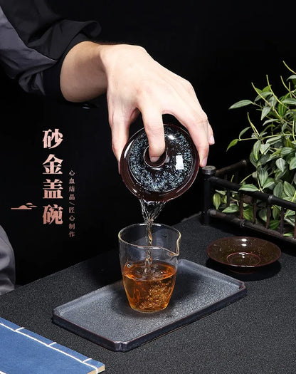 Blue Star Glaze Gai Wan Tea Set Cover Bowl Tea Cups Chinese Soup With Lid Bowl Lotus Hand Drawing Porcelain Gaiwan Bar
