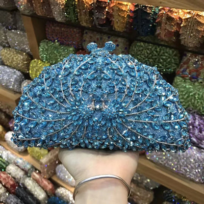 Blue White Peacock Animal Cocktail Prom Diamond Handbag Woman Crystal Birthday Party Dinner Purse Wedding Bridal Evening Bag